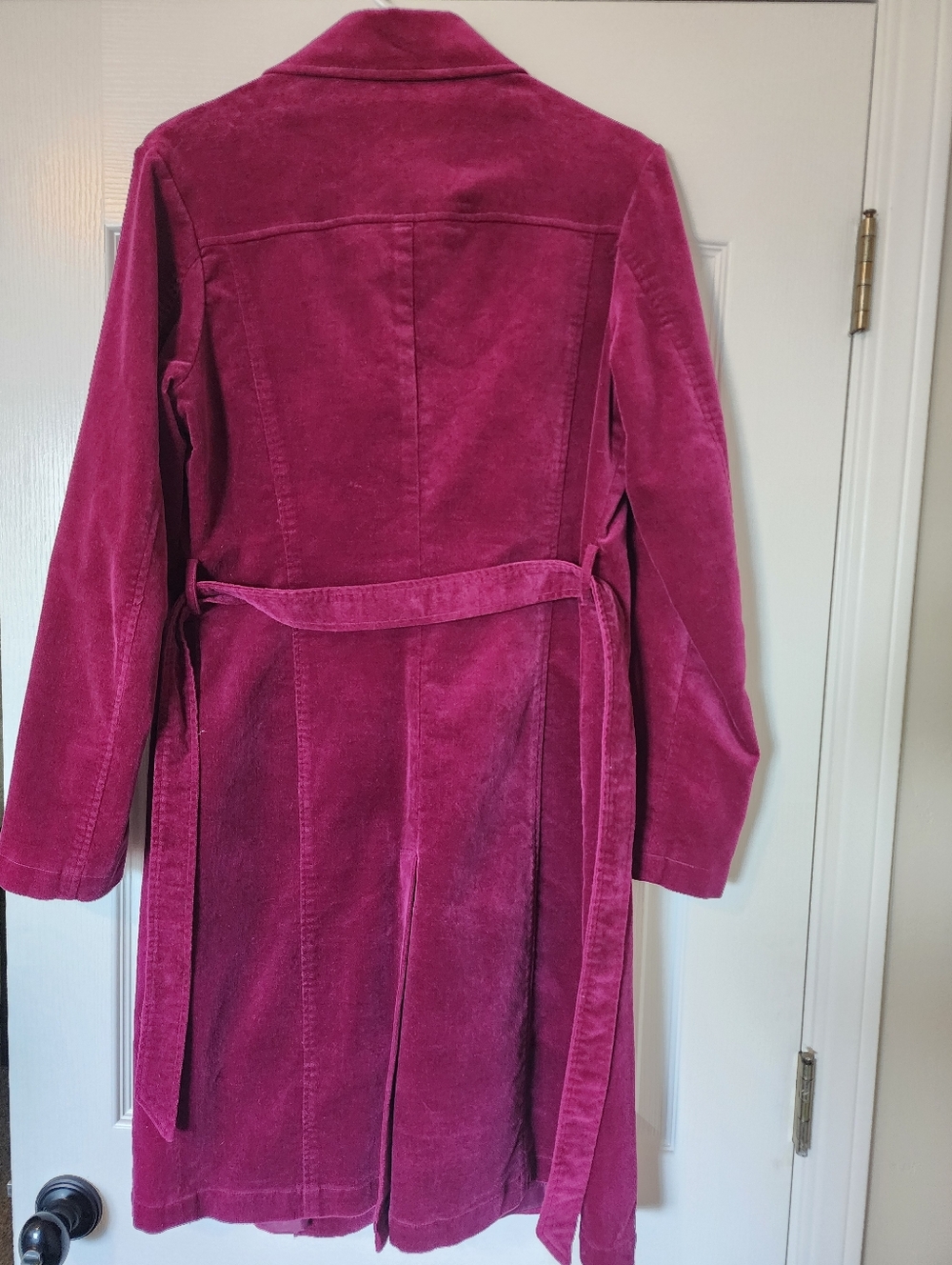 ⚡️ESPRIT VTG RARE 80'sMagenta Pink Velvet Long Trench Coat Y2K INDIE SLEAZE L💘 - Picture 8 of 10